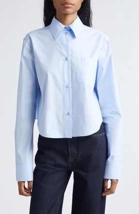 Sportmax Ceppo Pleated Poplin Button-Up Shirt in Light Blue at Nordstrom, Size 10
