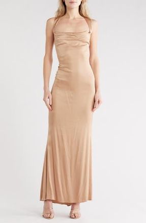 Good American Satin Lace-Up Maxi Slipdress in Bronze at Nordstrom Rack, Size X-Small