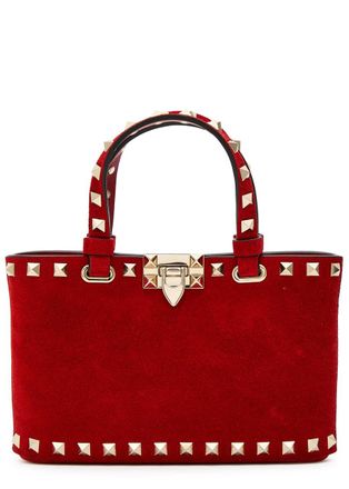 Valentino Rockstud Mini Suede Tote bag - Red - One Size