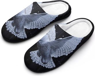 Generic White Snowy Owl Womens Slippers Warm House Slippers Indoor House Shoes with Anti-Skid Rubber Sole