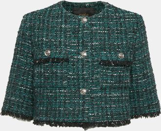 Maje Green Tweed Metallic Vizeldo Cropped Jacket