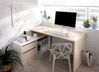 Dmora Escritorio Gardena, Escritorio Multiposiciones Para Oficina O Dormitorio, Mesa De Estudio Esquina Multiusos, 139x92h75 Cm, Blanco Y Roble - Dmora