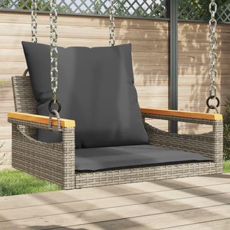 vidaXL Banco Columpio Con Cojines Rat&aacute;n Sint&eacute;tico Gris 63x62x40 Cm Vidaxl