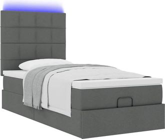 vidaXL Cama Otomana Con Colch&oacute;n Y Led Tela Gris Oscuro 90x200 Cm Vidaxl