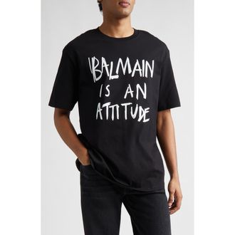 Balmain Attitude Graphic T-Shirt in Eab Blk/White at Nordstrom, Size Xxx-Large