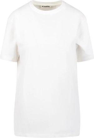 Jil Sander Oversized Crewneck T-shirt met Leren Label - Dames - T-shirts - Wit - L - Katoen - Tops