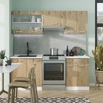 Vicco Mueble De Cocina R-line, Roble Artesanal/blanco, 200 Cm, Et Antracita