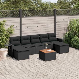 vidaXL Set De Sof&aacute;s De Jard&iacute;n 8 Piezas Y Cojines Rat&aacute;n Sint&eacute;tico Negro Vidaxl