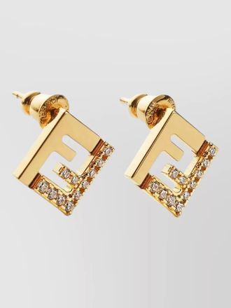 Fendi metal and crystal stud earrings with unique design