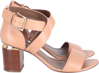 Tory Burch Tory Burch Pre-owned Womens Jones 70mm Block Heel Sandals in Beige Leather - Size UK 7