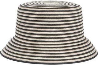 Nordstrom Rack Two Tone Stripe Paper Woven Bucket Hat in Black Combo at Nordstrom Rack