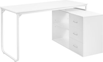 Beliani Escritorio Esquinero Oficina En Casa 2 Estantes 3 Cajones Tablero Aglomerado Patas De Hierro 140 X 100 Cm Blanco Sogne
