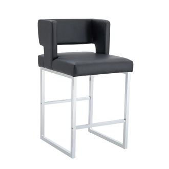 STILVORA Set Di 2 Sgabelli Da Bar Stile Nordico Con Seduta Quadrata Imbottita E Gambe In Metallo, Pelle Pu, Nero E Argento