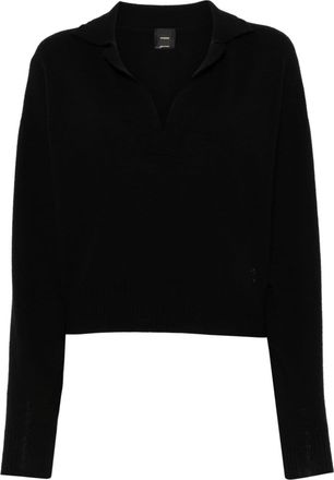 Pinko Love Birds-embroidered polo top - women - Cashmere/Wool - L - Black