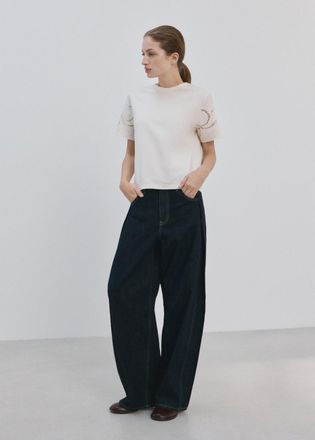 Mango Maglietta cotone dettagli ricamati e traforati grezzo - Donna - XXS - MANGO