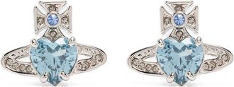 Vivienne Westwood Heart-Shaped Blue Gemstone Stud Earrings with Silver-tone Detailing