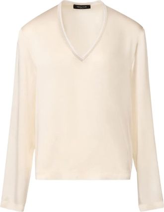 Fabiana Filippi v-neck long-sleeve top - women - Fabric - 38 - Neutrals
