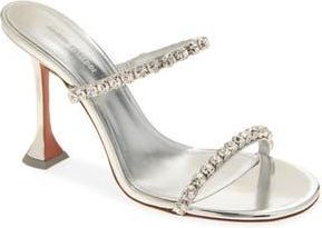 Amina Muaddi Gigi Crystal Strap Metallic Sandal in Mirror Silver/White Crystal at Nordstrom Rack, Size 7Us / 37Eu