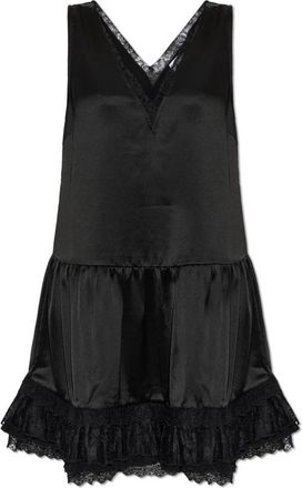 Ganni Satijnen jurk met kanten details - Dames - Korte kleedjes - Zwart - L - Satijn - Kleedjes