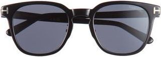 Tom Ford 53mm Round Sunglasses in Shiny Black /Smoke at Nordstrom Rack