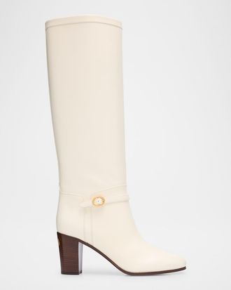 Valentino Garavani Pattie Leather Buckle Knee Boots