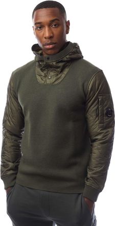C.P. Company Mens Extrafine Merino Wool Mixed Half Button Hoodie in Green - Size X-Large