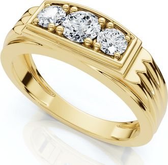 Pompeii3 3/4Ct Mens 3 Stone Diamond Wedding Anniversary Ring in 14k Gold Lab Grown