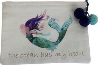 Beachcombers The Ocean Has My Heart Swimming Mermaid Cotton Zip Bag 8 in Green at Nordstrom