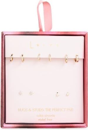 Leith Set of 5 Cubic Zirconia Stud & Huggie Hoop Earrings in Clear- Gold at Nordstrom Rack