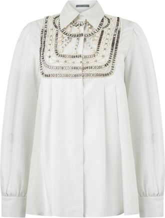 Alberta Ferretti Shirt met geborduurd kraagje - Dames - Overhemden - Wit - M - Overhemden