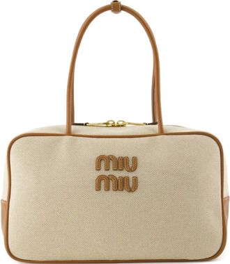 Miu Miu Borsa tote con logo ricamato - Toni neutri
