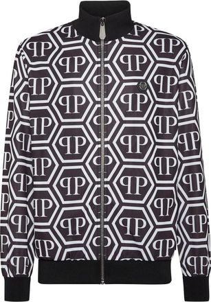 Philipp Plein Jogging Jacket Monogram - Heren - Vesten met rits - Zwart - 3XL - Leer - Hoodies & sweatvesten