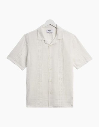 Wax London Mens Wax London Didcot Double Weave Seersucker Short Sleeve Shirt - Cream - Size: Regular/40