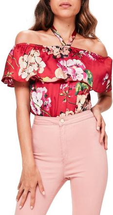 Missguided Ruffle Off the Shoulder Bodysuit in Red at Nordstrom, Size 2 Us