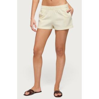 Edikted Cecilia Cotton Low Rise Shorts in Light-Yellow at Nordstrom, Size X-Large