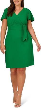 Adrianna Papell Pleat Side Tie Sheath Dress in Palm Leaf at Nordstrom, Size 22W
