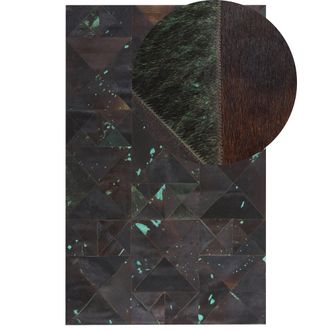 Beliani Alfombra De Piel De Vaca Marr&oacute;n Azul Turquesa 140 X 200 Cm Pelo Corto Fabricada A Mano Moderno Atalan