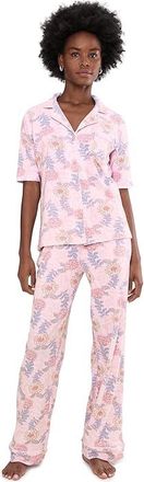Karen Neuburger Elbow Sleeve Notch Collar Girlfriend PJ Set Womens Pajama Sets Floral Chrysanthemum : MD (Womens 10-12), Cotton/Polyester