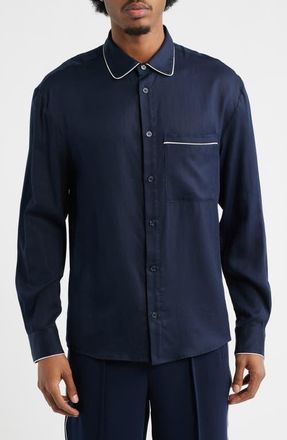 Krost Jordan Regular Fit Piping Button-Up Shirt in Dark Navy at Nordstrom, Size X-Large