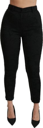 Dolce & Gabbana Black Brocade Skinny High Waist Womens Pants