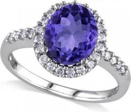 Allurez Oval Lab Tanzanite & Halo Lab Grown Diamond Engagement Ring 14k White Gold 3.57ct