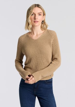 Boss Orange by Hugo Boss Strickpullover BOSS ORANGE Fardella Premium Damenmode, Damen, Gr. L, rust, copper 222, Strick, Obermaterial: 100% Baumwolle, unifarben, V-Ausschnitt, 