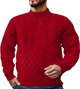 Generic Mens Jumpers Cable Knit Crew Neck Long Sleeve Thick Sweaters for Men UK Fisherman Textured Soft Knit Casual Pullover Mens Winter Lambs Wool Jumper