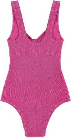 Rotate Crinkle Knot-Front One-Piece Swimsuit - Pink