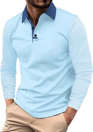 Generic WINWUQB Mens Long Sleeve Polo Shirts Casual Rugby Tshirts Slim Fit Lightweight Collar Tops Fashion Work Breathable Pullover Sports Polos (Blue,3XL)