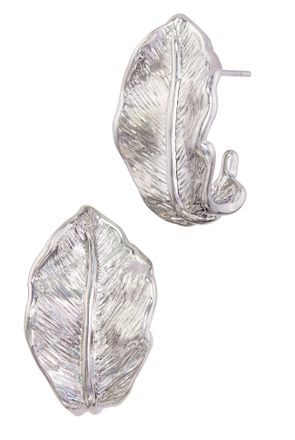 Savvy Cie Jewels RHODIUM PLATED CURLED LEAF STUD EARRING