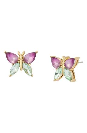 Kurt Geiger Two Tone Crystal Butterfly Stud Earrings in Pink at Nordstrom