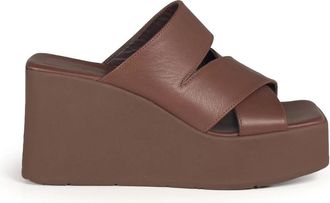 Vic Mati&eacute; K10 Block Wedge Sandal - Dames - Sleehakken - Bruin - 37 EU - Leer - Schoenen