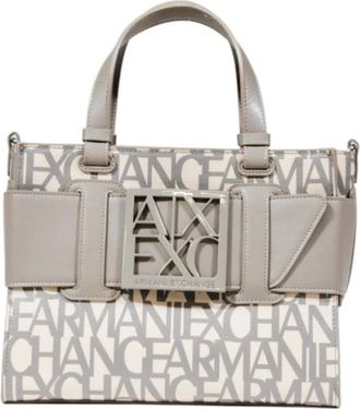 A|X Armani Exchange Tassen, Dames, Grijs, ONE Size, Gedrukte Grijze Handtas met Schouderband