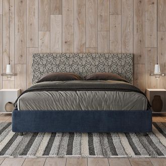 ITYhome Letto Matrimoniale Con Rete Imbottito 160x210 Tessuto Era 9 Blu Arla
